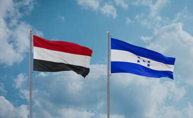 Honduras and Yemen flags, country relationship concept