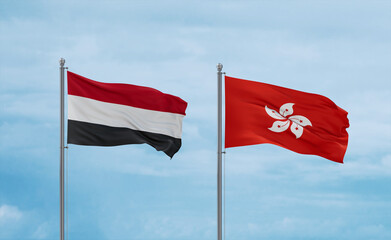 Hong Kong and Yemen flags, country relationship concept