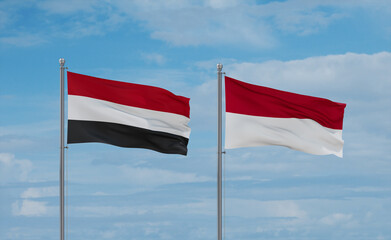 Indonesia and Yemen flags, country relationship concept