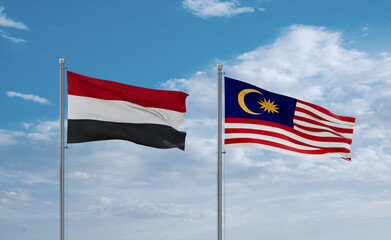 Malaysia and Yemen flags, country relationship concept