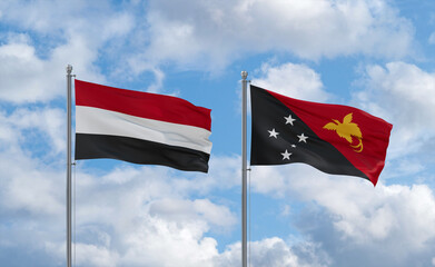 Papua New Guinea and Yemen flags, country relationship concept