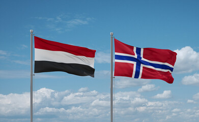 Norway and Yemen flags, country relationship concept