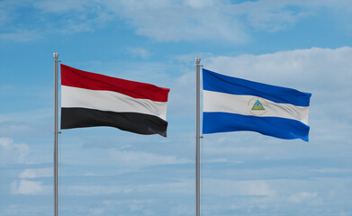 Nicaragua and Yemen flags, country relationship concept