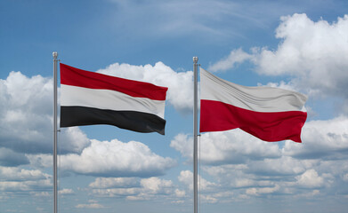 Poland and Yemen flags, country relationship concept