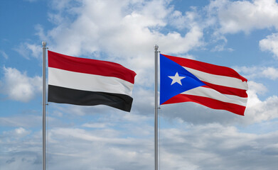 Puerto Rico and Yemen flags, country relationship concept