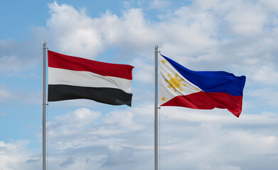 Philippines and Yemen flags, country relationship concept