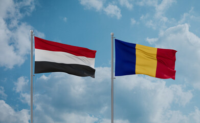 Romania and Yemen flags, country relationship concept