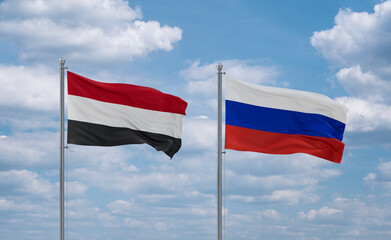 Russia and Yemen flags, country relationship concept