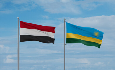 Rwanda and Yemen flags, country relationship concept