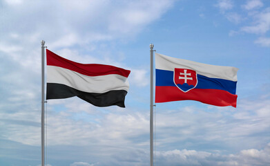 Slovakia and Yemen flags, country relationship concept