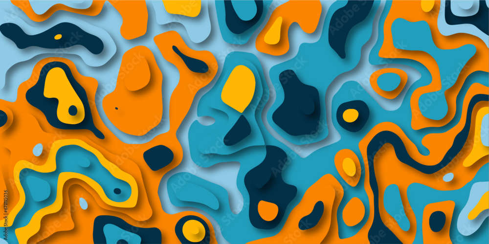 Poster abstract wavy line 3d paper cut white background. topographic colorful geometric map relief texture 