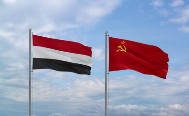 Soviet Union and Yemen flags, country relationship concept