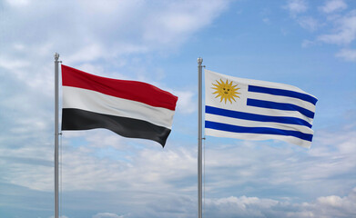 Uruguay and Yemen flags, country relationship concept