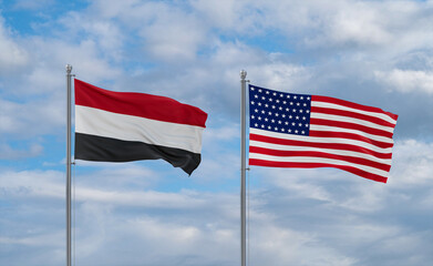 USA and Yemen flags, country relationship concepts