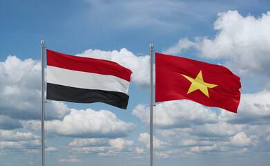 Vietnam and Yemen flags, country relationship concept