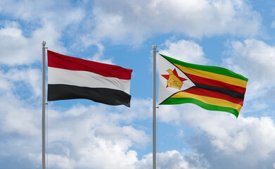 Zimbabwe and Yemen flags, country relationship concept
