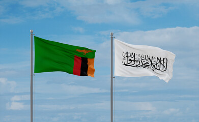 Zambia and Afghanistan national flags, country relationship concept