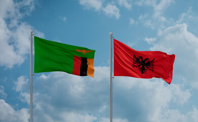 Zambia and Albania national flags, country relationship concept