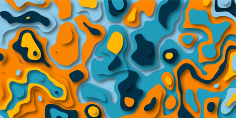 Abstract wavy line 3d paper cut white background. Topographic colorful geometric map relief texture with curved layers and shadow. Abstract white paper cut shapes background with shadow topography.