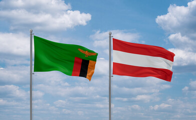 Austria and Zambia flags, country relationship concept