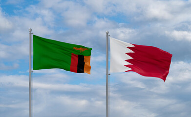 Bahrain and Zambia flags, country relationship concept