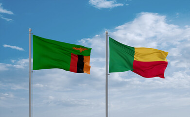 Benin and Zambia flags, country relationship concept