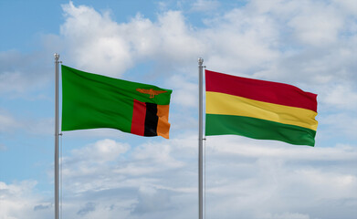 Bolivia and Zambia flags, country relationship concept