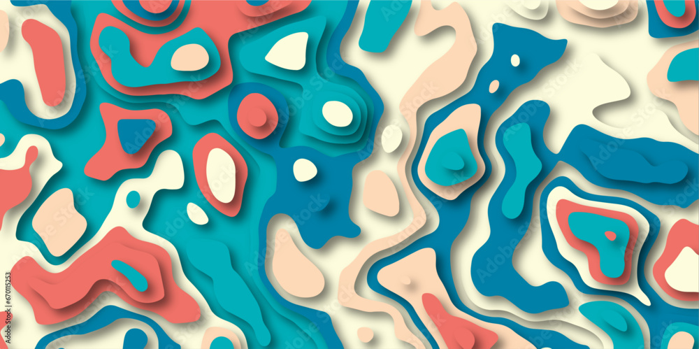Poster abstract wavy line 3d paper cut white background. topographic colorful geometric map relief texture 