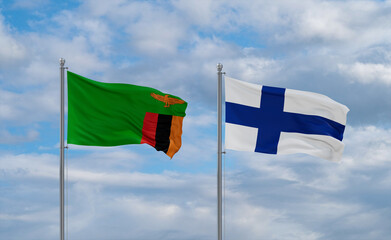 Finland and Zambia flags, country relationship concept