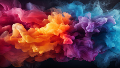 Vivid plumes of orange, blue, purple, and red smoke intertwine, creating a captivating dance of colors against a dark backdrop