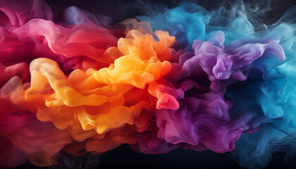 Obraz premium Vivid plumes of orange, blue, purple, and red smoke intertwine, creating a captivating dance of colors against a dark backdrop