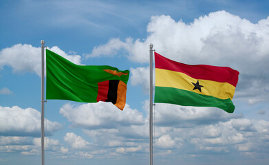 Ghana and Zambia flags, country relationship concept