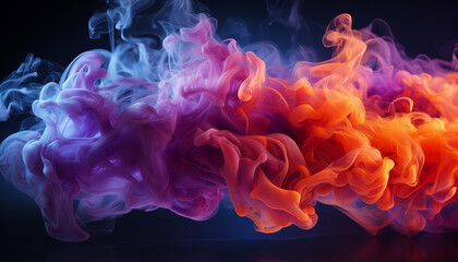 Vivid plumes of orange, blue, purple, and red smoke intertwine, creating a captivating dance of colors against a dark backdrop