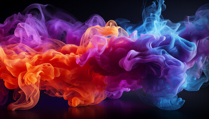 Obraz premium Vivid plumes of orange, blue, purple, and red smoke intertwine, creating a captivating dance of colors against a dark backdrop