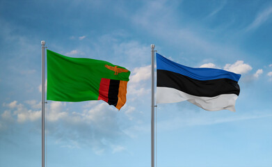 Estonia and Zambia flags, country relationship concept