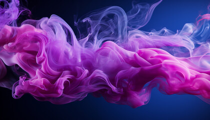 Delicate swirls of pink and purple smoke gracefully dance against a deep blue background, creating an ethereal and mesmerizing visual experience - obrazy, fototapety, plakaty