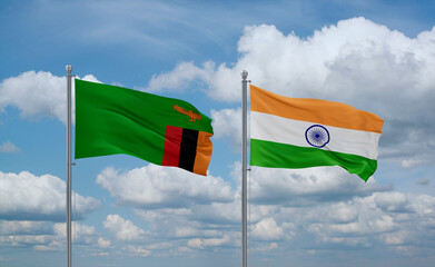 India and Zambia flags, country relationship concept