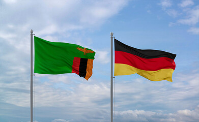 Germany and Zambia flags, country relationship concept