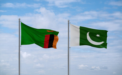 Pakistan and Zambia flags, country relationship concept