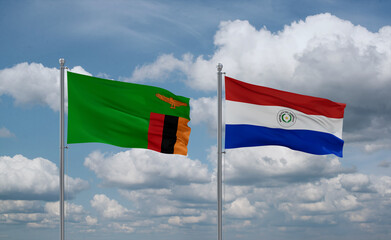 Paraguay and Zambia flags, country relationship concept