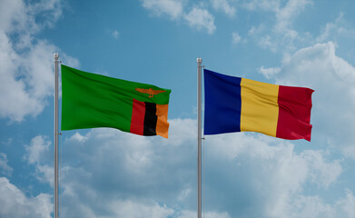 Romania and Zambia flags, country relationship concept