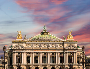 Opera Garnier (Garnier Palace)  against the background of a beautiful sky at sunset, Paris, France....