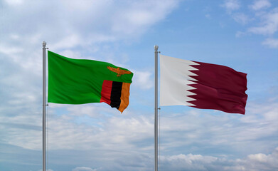 Qatar and Zambia flags, country relationship concept