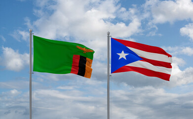Puerto Rico and Zambia flags, country relationship concept