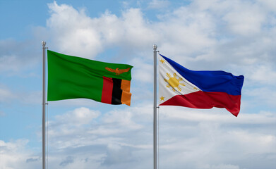 Philippines and Zambia flags, country relationship concept