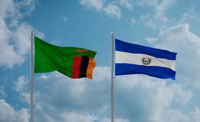 Salvador and Zambia flags, country relationship concept