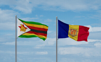Zimbabwe and Andorra national flags, country relationship concept