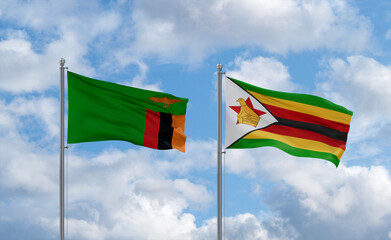 Zimbabwe and Zambia flags, country relationship concept
