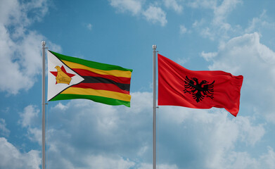 Zimbabwe and Albania national flags, country relationship concept