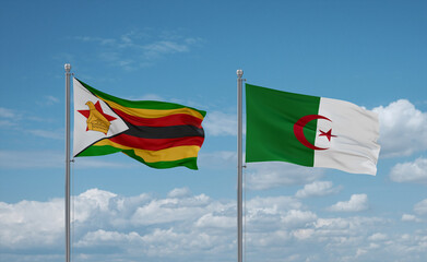 Zimbabwe and Algeria national flags, country relationship concept